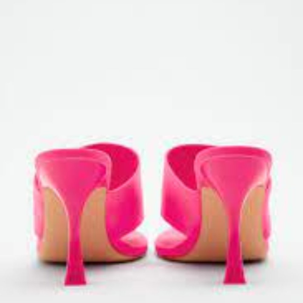 Zara Satin Effect High Heel Pink Sandal - Picture 3 of 5